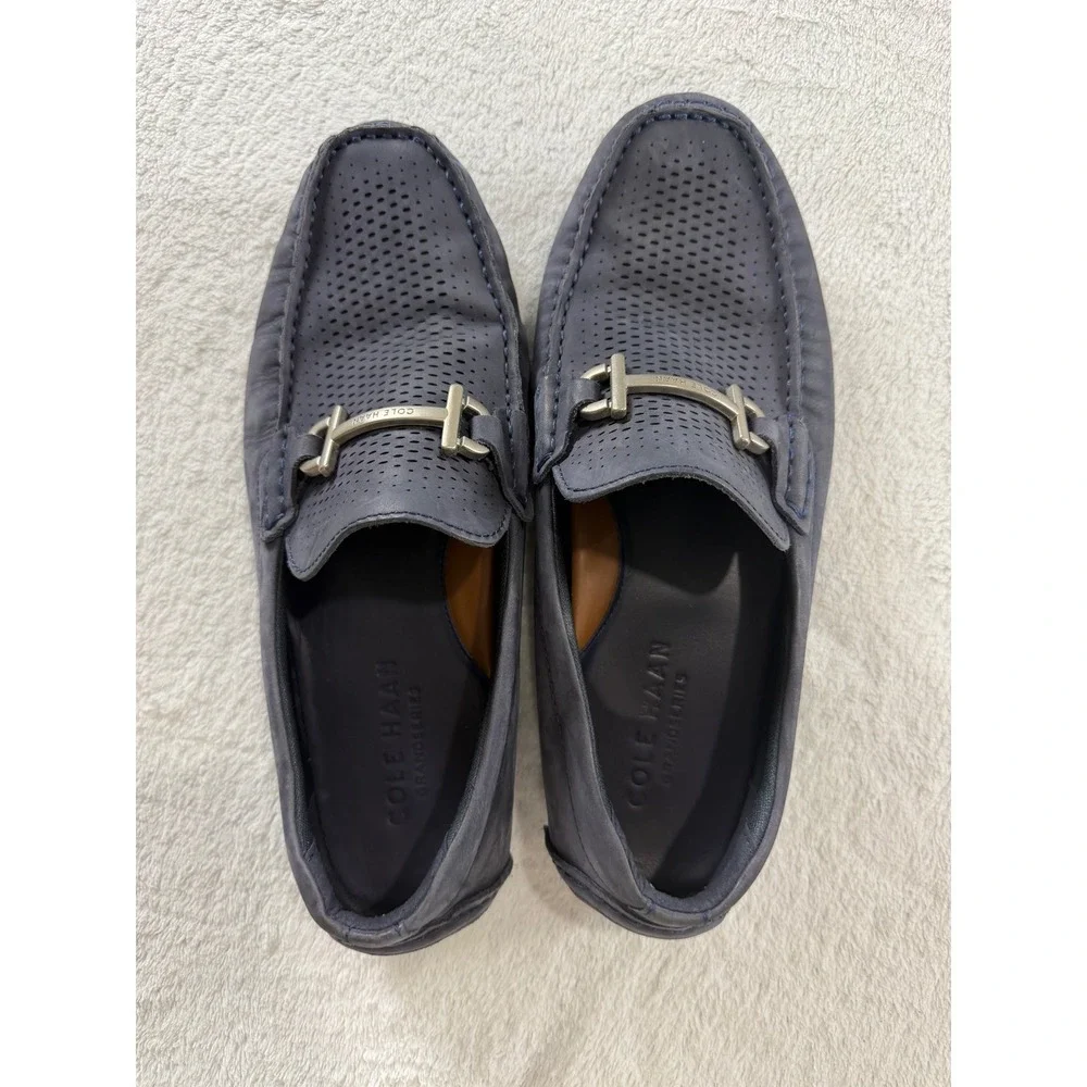 Cole Haan Mens Grandseries Blue Nubuck Leather Bit Driver Loafers size 8 1/2